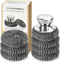 7PCS Steel Wool Scrubber Pads, Stainless Steel Scrubber Set with 1PCS Handle, Metal Scrubbers for Cleaning Kitchen and Household, Dishes, Stoves, Grill, Wash Sink, Pots