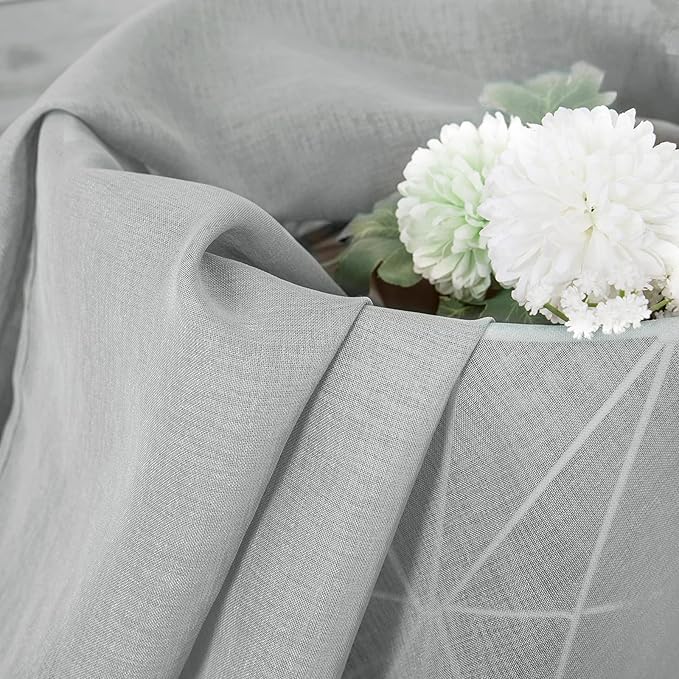 Tollpiz Short Sheer Curtain Linen Textured Living Room Curtains Sheer Light Filtering Rod Pocket Voile Curtain for Bedroom, 42 x 54 inches Long, Silver Grey, Set of 2 Panels