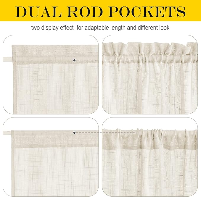 NICETOWN Privacy Door Curtain - Linen Textured French Front Door Curtain Semi Sheer Panel Tieback for Kitchen (52 inches W x 72 inches L, Beige, 1 Panel)