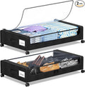 Under Bed Storage with Wheels, 2-Pack Under the Bed Storage Containers with Clear Lids & Label, Underbed Storage Bins, XXL 60L Rolling Metal Drawer for Clothes, Shoes, Toys, Books - Black