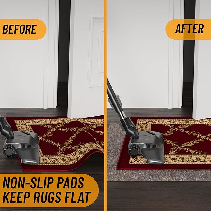 Ottomanson 4' x 8' Non-Slip Rug Pad Gripper 1/4 Inch Thick Dual Surface Felt + Rubber Gripper - Safe for All Floors, Brown