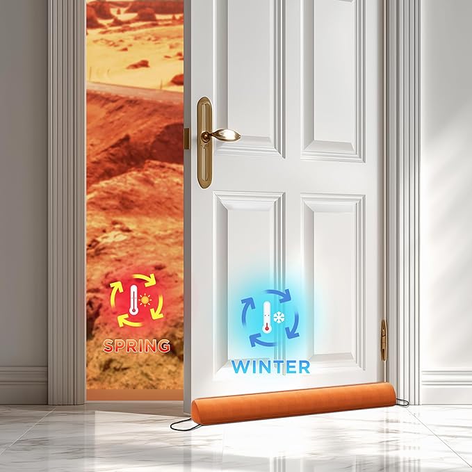 Sunolga 38" Door Draft Stopper Blocks Hot and Cold Air with Removable Washable Cover for Gaps Up to 3", All-Season Seal for Noise, Door Sweep for Bottom of Door and Window, Home Essentials, Orange