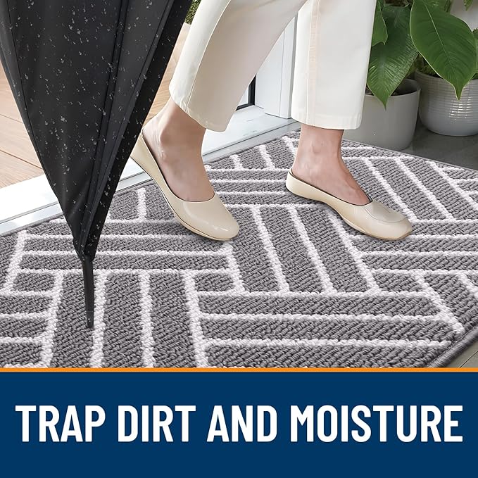 OLANLY Indoor Door Mat, 40x32 Inch, Dirt Resistant and Absorbent, Non-Slip Rubber Backing Floor Mats, Easy Clean Low-Profile Doormat for Entryway, Front Door, and Inside Entrance, Grey
