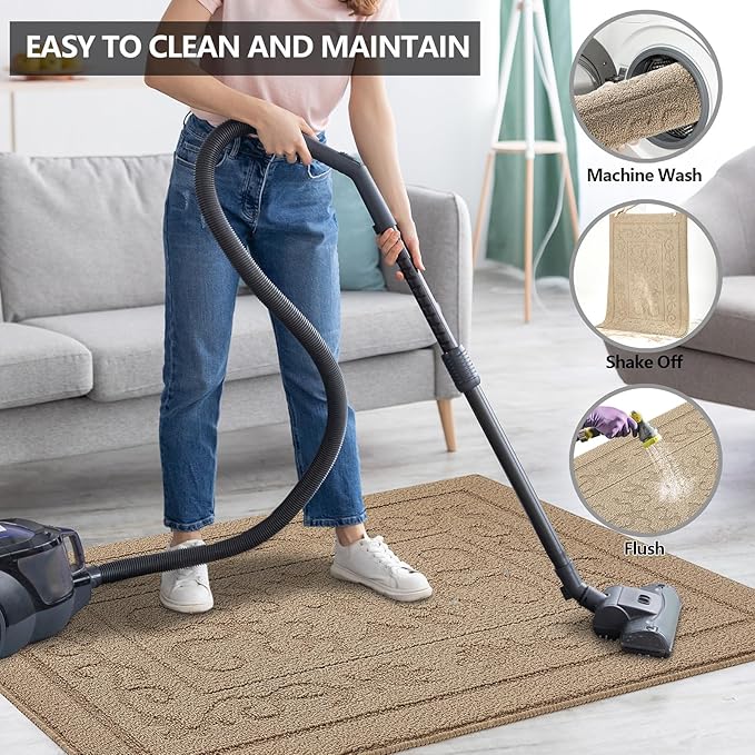 FONEYI Indoor Door Mat 20" x 32", Dirt Trapper Door Mats Non-Slip Entryway Rugs Washable, Absorbent Resist Dirt Welcome Mat, Low Profile Inside Floor Mats for Front Back Door and Entryway, Beige