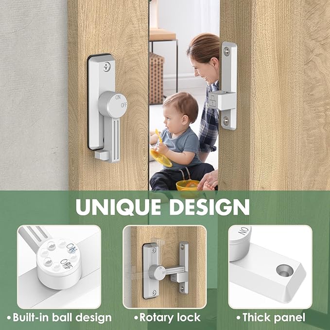 Barn Door Lock Latch, 90/180 Degree Flip Sliding Door Latch for Garage, Bedroom, Cabinet, Sturdy Zinc Alloy Security 90 Degree Lock (White-2 Pcs)