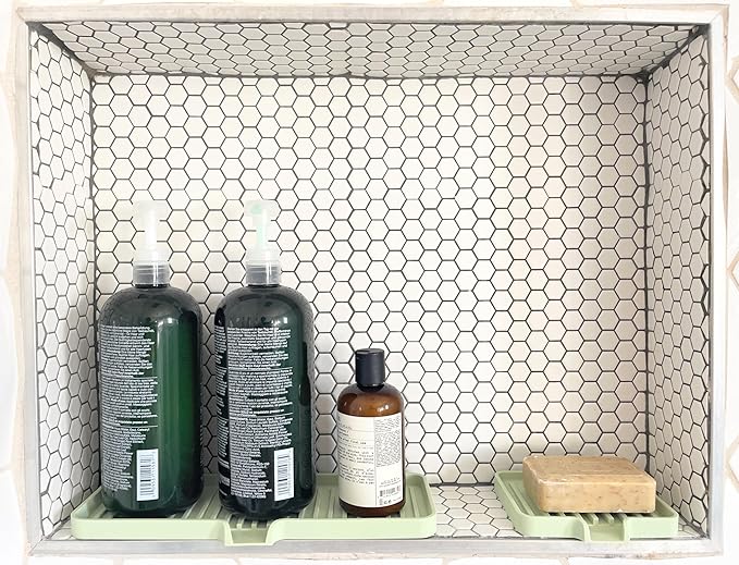 Happitasa Silicone Soap Dish Tray and Sponge Holder with Drain Chute, Pack of 2 | Bathroom and Kitchen Sink Organizer Caddy (Black, 5.2"x4", 7.2 Ounces)
