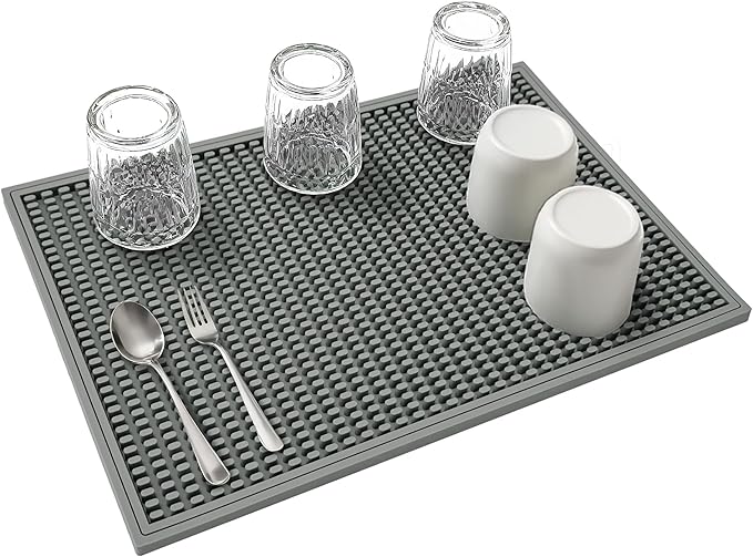 dish drying mat - 18" x 12" Grey silicone drying mat , kitchen counter dish drying mats,rubber dish drying mat, Applies to bar mat、coffee mat