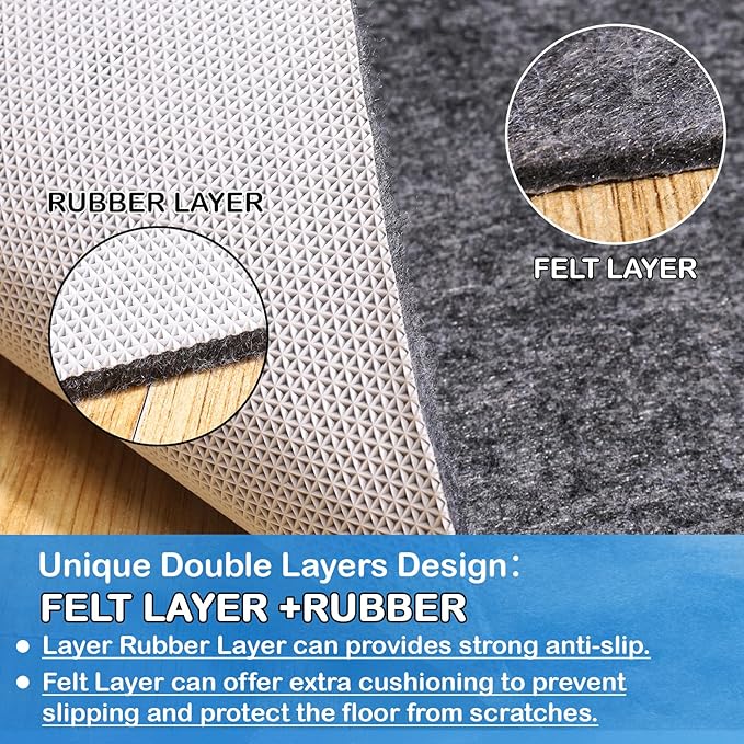 Non-Slip Rug Pads 1/4” Thick, 3x5Ft Waterproof Rugs Non Skid Rug Pad for All Floors and Finishes Durable Hardwood Floor Protective Felt Keeps Rugs in Place, Safe and Secure