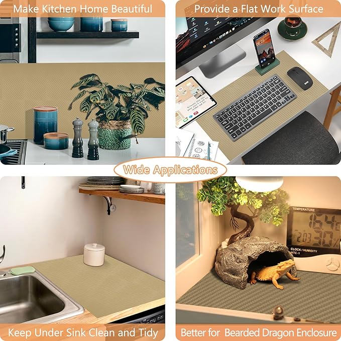 Self-Adhesive Shelf Liner Kitchen Liner, Waterproof Backed Paper Easy Peel and Stick Contact Liner Without Residue for Decor Your Desk Surface, Kitchen Countertops (Dark Khaki, 17.5 x 393.7 inches)