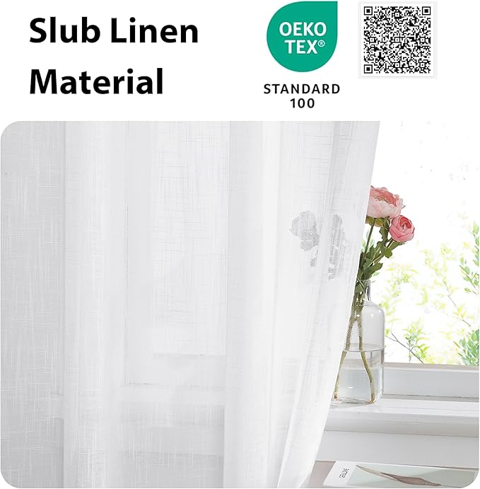 NICETOWN Sidelight French Door Panel, Linen Textured Look Translucent Privacy Side Light Sheer Front Door Curtain Including Tieback, 30 inches Wide x 72 inches Long, White