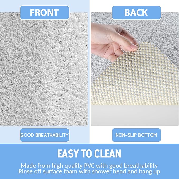 Non-Slip Bathtub Mat, Anti Slip Shower Mat, Fast Drying Bathtub Mats, Foot Scrubber Mat, Anti Slip Mat for Tub, Floor, Bathroom, Kitchen, Home, Hotel (White 24"×16")