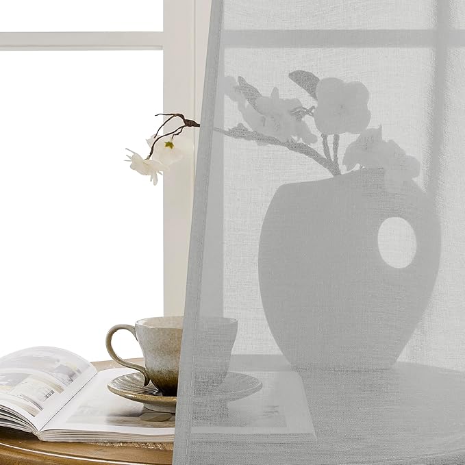 Tollpiz Small Sheer Door Curtain Closet Linen Textured Curtain Sheers Doorway Light Filtering Voile French Door Rod Pocket Curtains Patio Glass Door, 25 x 40 inches Long, Silver Grey, Set of 1 Panel