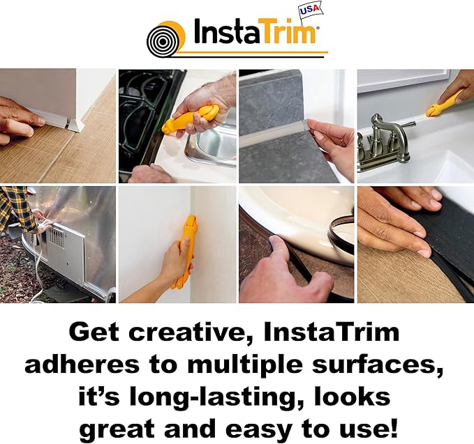 InstaTrim New & Improved Caulk Trim -10ft Ivory 3/4" Wide Caulk Tape - Adhesive Trim with Many Uses Including Caulking for Bathroom, Sinks, and Windows - Made in USA