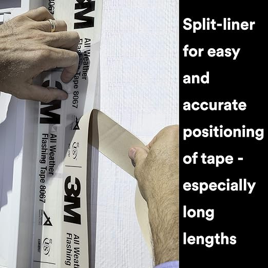 3M All Weather Flashing Tape 8067, 9 in x 75 ft, 1 Roll, Adhesive Backed Split Liner, Prevents Moisture Intrusion, Waterproof Flashing Seals Doors, Windows, Openings in Wood Frame Construction