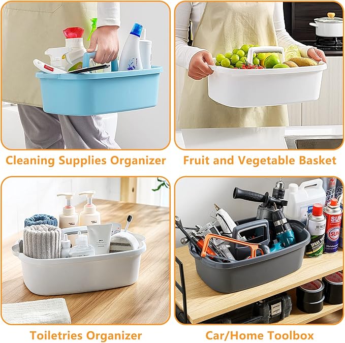 2-Pack Multi-Purpose Plastic Cleaning Caddy with Handle, Shower Caddy Organizer - Storage Basket/Totes Portable for Bathroom Supplies, Cleaning Products, Under Sink Tool. (Gray)