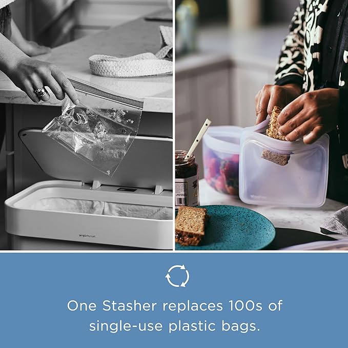 Stasher Premium Silicone Reusable Food Storage Bowl, 2-Cup, Clear, Microwave, Sous Vide, Dishwasher, Oven and Freezer Safe, Travel Container, BPA Free, Leak-free, Eco-friendly