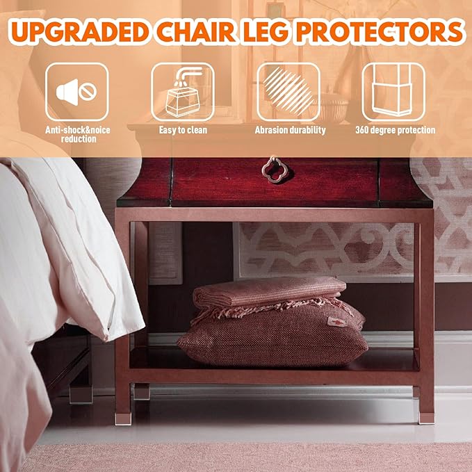 Rectangle Chair Leg Protectors for Hardwood Floors,16 PCS Silicone Covers to Protect Wood Tile Floors Felt Pads Furniture Leg Caps Reduce Noise. Easy to Move. (Clear,2 x 4 Inch, Rectangular)