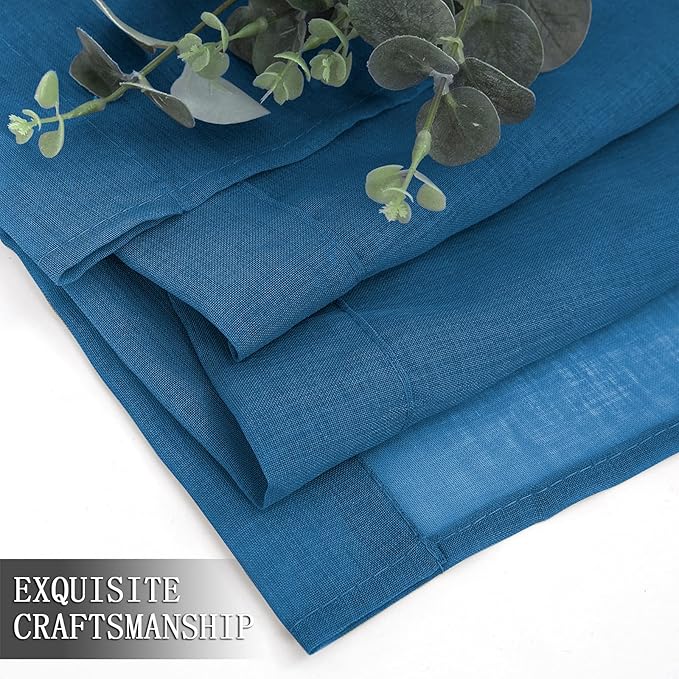 Tollpiz Short Sheer Curtains Linen Textured Bedroom Curtain Sheers Light Filtering Rod Pocket Voile Curtains for Living Room, 54 x 45 inches Long, Classic Blue, Set of 2 Panels