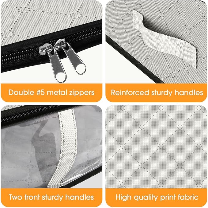 StorageRight Under Bed Storage Bins, 8-Pack 40L Foldable Fabric Storage Bags with Transparent Window, Breathable Organizer for Clothes/Blanket/Comforter/Quilt, White