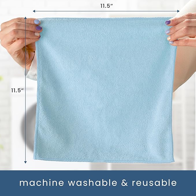 S&T INC. 150 Pack Microfiber Cleaning Cloth, Bulk Towels for Home, Reusable Microfiber Towels for Cars, Cleaning Rags, Light Blue, 11.5 Inches x 11.5 Inches, 150 Count
