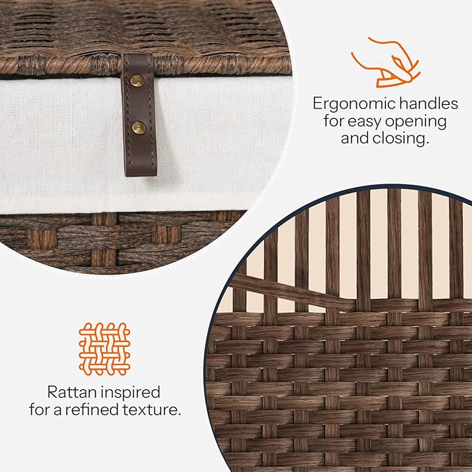 HOOBRO Storage Basket with Lid, 52.8 Gallon (200L) Wicker Basket, Handwoven Blanket Storage Basket with Handles, Metal Frame and Soft Lining, Foldable for Bedroom, Laundry Room, Brown BR220CW01