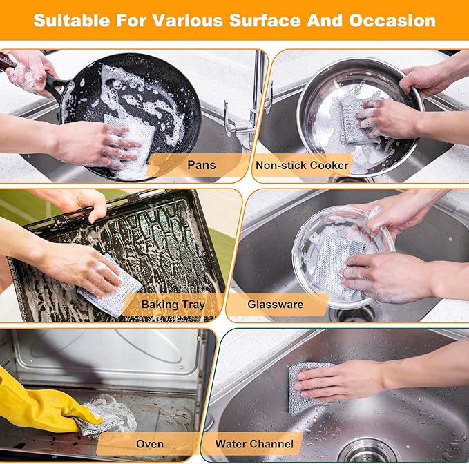 Non Scratch Wire Dishcloth, Multipurpose Wire Dishwashing Rag for Wet and Dry, Multifunctional Dish Rags for Washing Dishes Kitchen Cleaning
