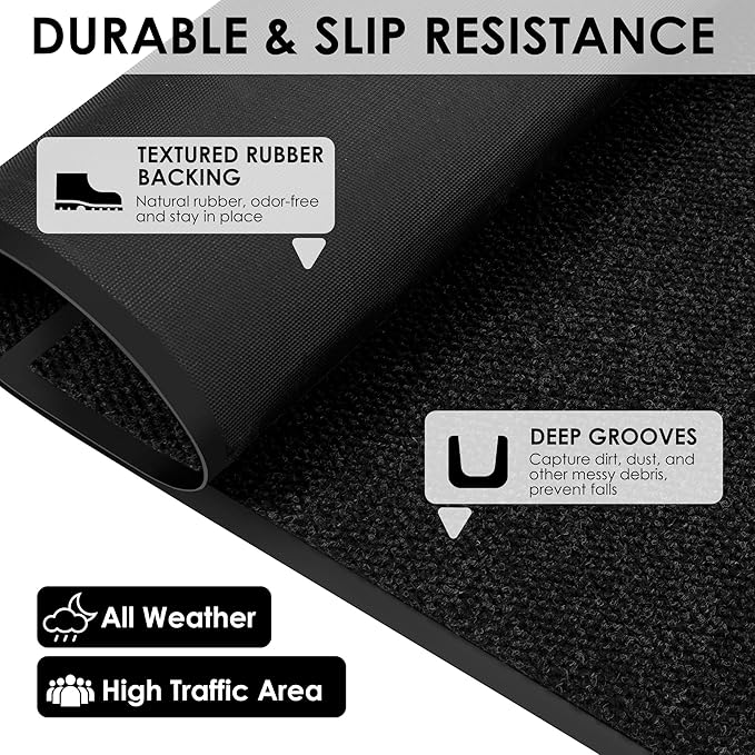 3′ x 23′ Front Door Mat Indoor Outdoor Entrance, Commercial Floor Mat Heavy Duty Dirt Trapper Entryway Doormat, Custom Size Non Slip Rubber Backing Welcome mat, Door Mat for High Traffic Area