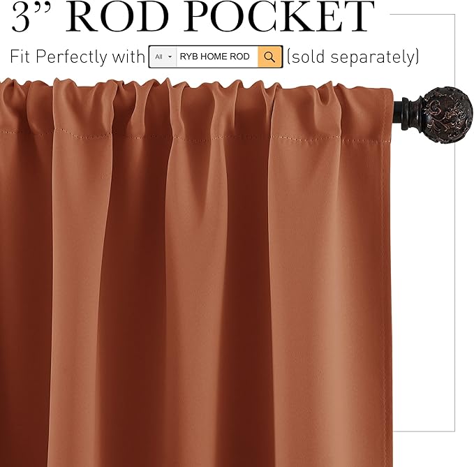 RYB HOME RV Curtains Blackout - Thermal Insulating Privacy Door Windows Camper Curtains for Kids Nursery RV Bunk Bedroom Windows Bathroom, Width 29 x Length 24, Burnt Orange, 2 Pcs