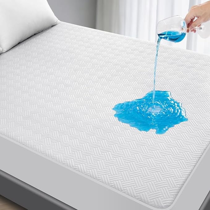 Waterproof Mattress Protector Queen Size - Breathable, Noiseless, Ultra-Soft Bed Cover, Mattress Pad Cover with Deep Stretchable Pockets 8"-21" (White)