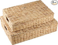 Set of 2 Wicker Baskets with Lid for Organizing - Decorative Storage Boxes With Lids for Home Decor, Shelves - Organic Modern Home Decor - Remote Box - Coffee Table Basket