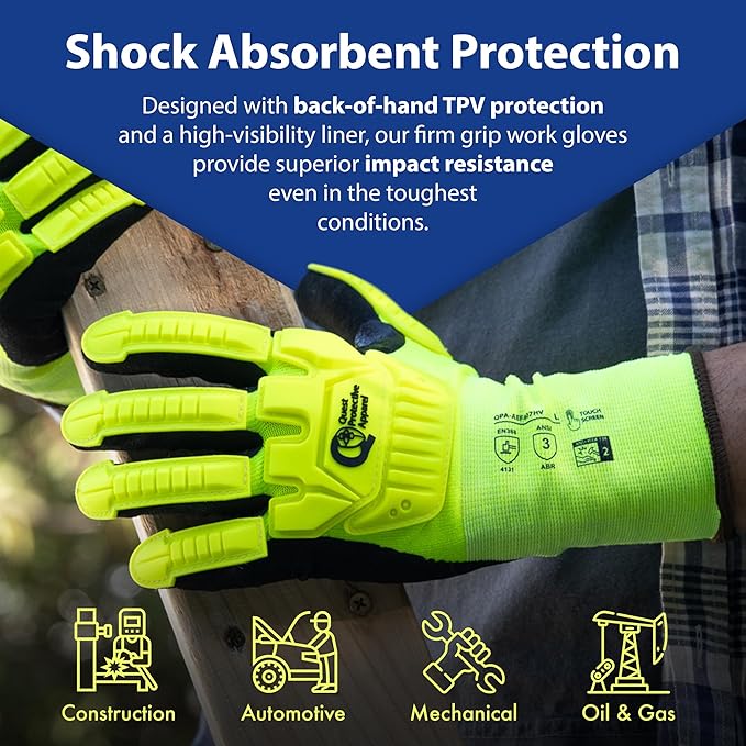 Quest Protective Apparel - High Visibility Cut Resistant Work Gloves - Puncture Resistant Safety Gloves for Men and Women Small, 1 Pair