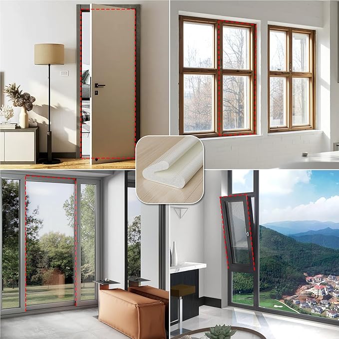 V-Shaped Weather Stripping Door Seal, 52.5FT Draft Stopper for Doors/Windows, Gaps, Dustproof, Soundproof & Thermal Insulating, Noise-Reducing, Light-Blocking Door Gap Filler