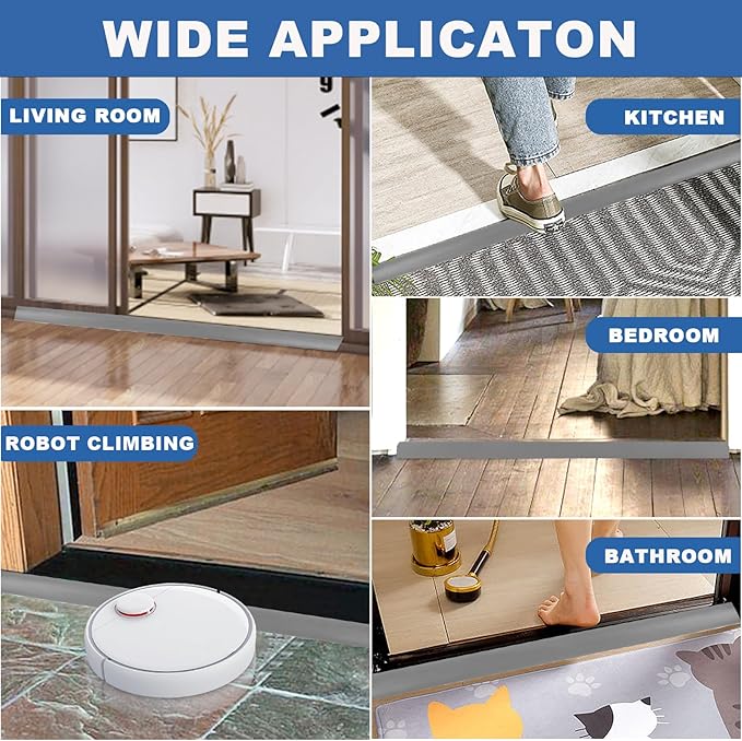 Vinyl Door Threshold Flooring Transition Strip Self Adhesive Carpet Edging Strip for Laminate Doorway Edge Threshold from 1/5" to 2/5" (Gray, 10 Ft)