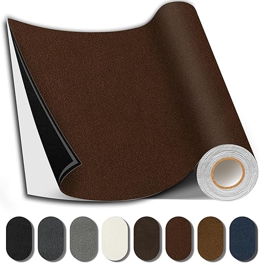 Suede Repair Patch, 17X158 Inch Fabric Large Repair Tape, Self-Adhesive Patches for Furniture, Sofa, Car Interior, Shoes, Hand Bag, Clothing (Dark Brown, 17X158 Inch)