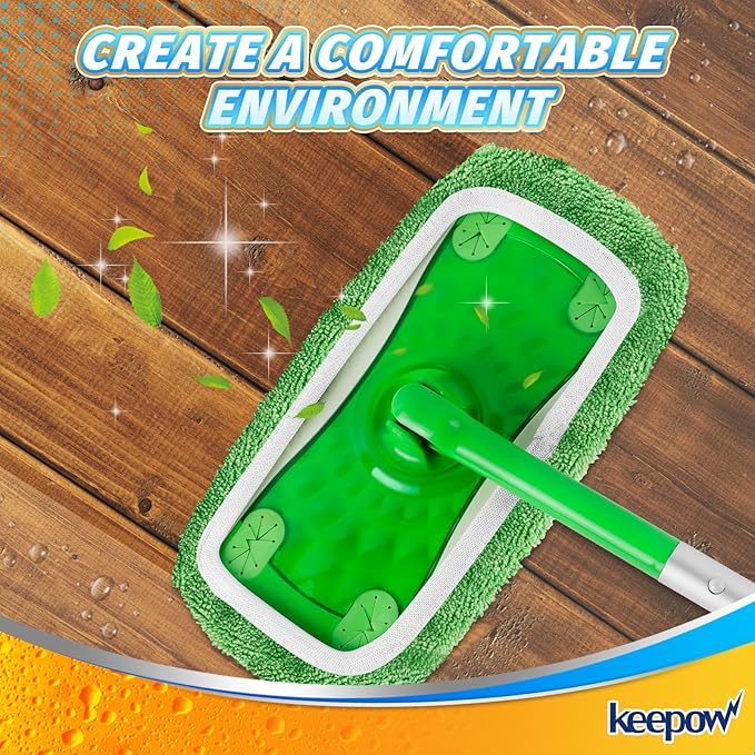 KEEPOW Reusable Wet Pads Refills Compatible with Swiffer Sweeper Mop, Dry Sweeping Cloths, Microfiber Wet Mopping Cloths for Hardwood Floor Cleaning, 6 Pack (Mop is Not Included)