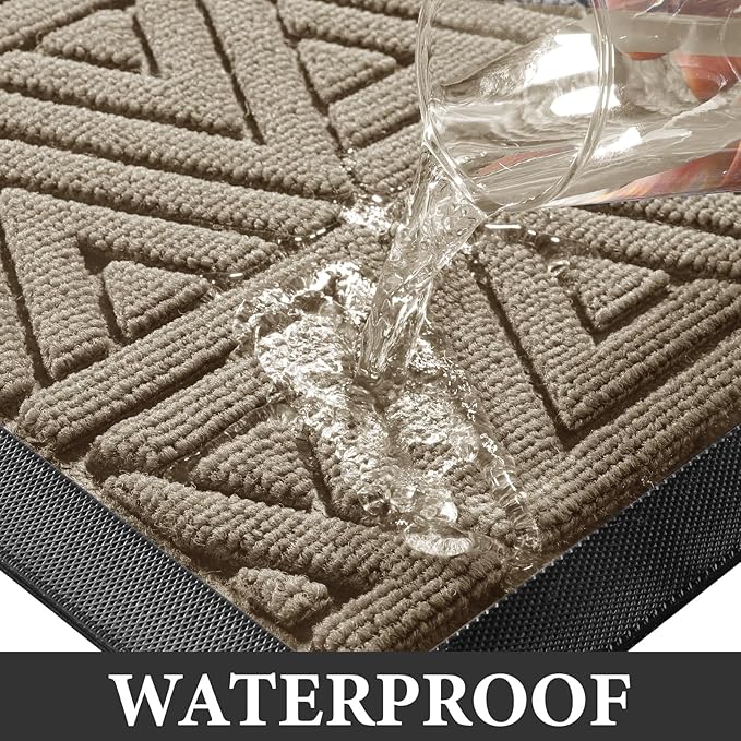 Yimobra Outdoor Mats for Front Door 29.5x17, All-Weather Waterproof Non-Slip Outdoor Door Mat Outside Eentrance, Garage/Patio Entryway Indoor Doormat, Easy Clean, Beige