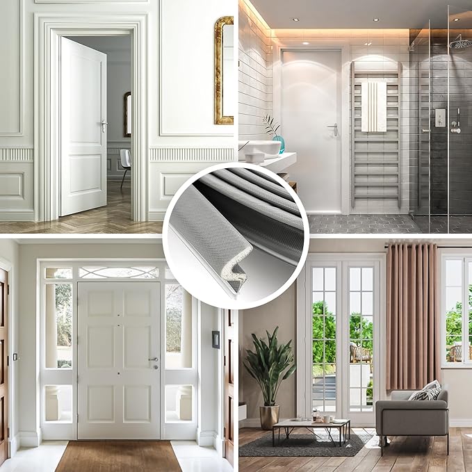 Weather Stripping Door Seal Strip Soundproof Q Foam Tape, Exterior Door Insulation Strip for Large Gap, Easy to Install(Grey, 19.8FT)