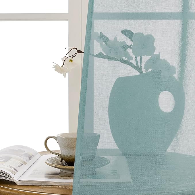Tollpiz Short Sheer Door Curtain Closet Linen Textured Curtain Sheers Doorway Light Filtering Voile Patio Door Rod Pocket Curtains French Door, 54 x 54 inches Long, Dusty Blue, Set of 1 Panel