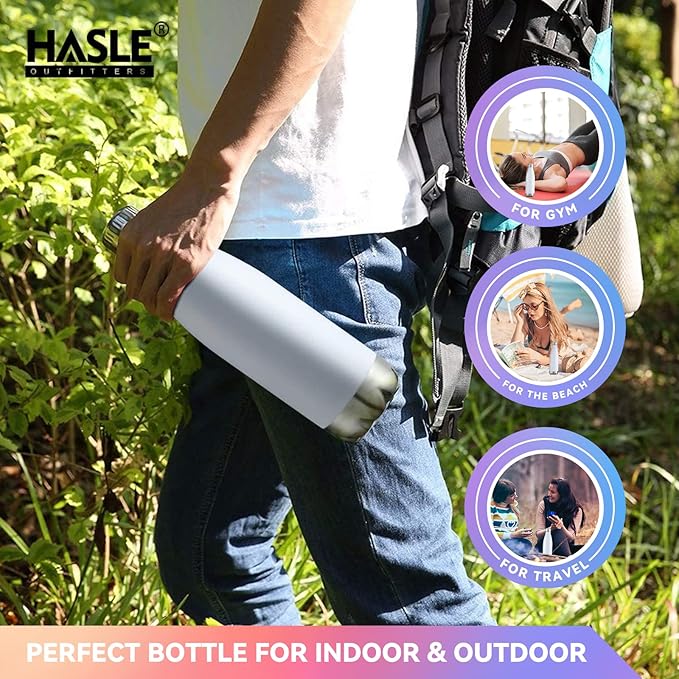 HASLE OUTFITTERS 17oz Stainless Steel Water Bottles Bulk, Vacuum Insulated Water Bottles Double Walled Powder Coated Reusable Metal Sports Water Bottles Keep Drinks Hot and Cold, White, 8Packs