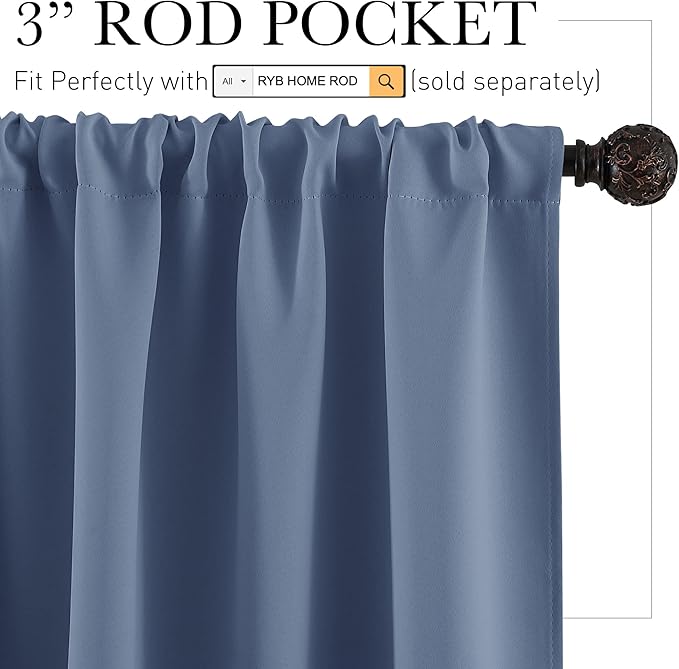 RYB HOME RV Camper Door Window Curtains -Blackout Privacy Curtains & Drapes for Bathroom Bedroom Kitchen Portable Travel Trailer Small Window Decor, W 34 x L 24, Stone Blue, 2 Panels