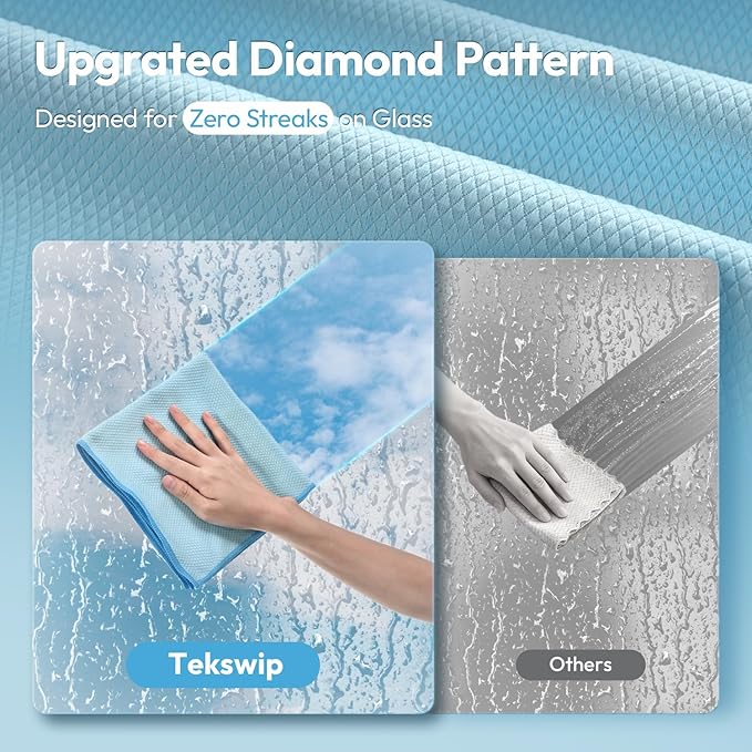 Nanoscale Microfiber Cloths 15.55”x 15.55”, Glass Window Mirror Stainless Steel Car Cleaning, Streak-Free, Lint-Free, Super Thick & Absorbent, Reusable, 6 Pack (White/Gray)