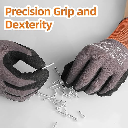 Schwer 12 Pairs Safety Work Gloves with Sandy Nitrile Coating LT5626, Max Abrasion Resistance Heavy Duty Gloves with Grip for Men and Women, Ideal for General Use, Mechanic, Construction, Gardening, S