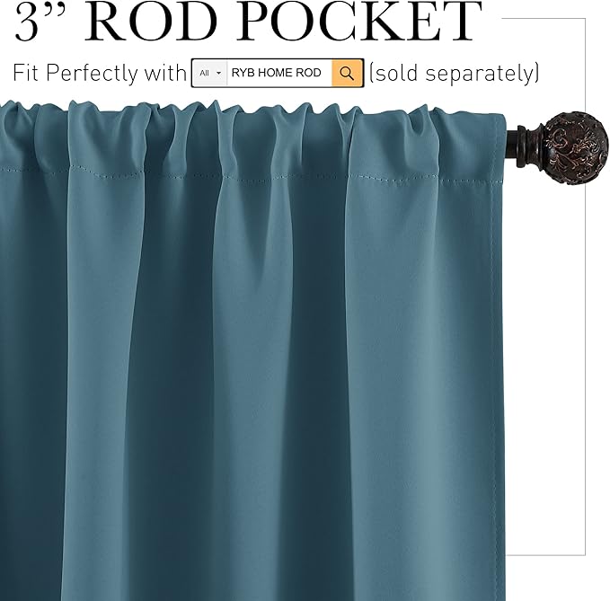RYB HOME RV Camper Door Window Curtains -Blackout Privacy Curtains & Drapes for Bathroom Bedroom Kitchen Portable Travel Trailer Small Window Decor, W 34 x L 24, Slate Blue, 2 Panels