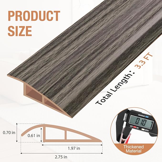 Floor Transition Strip Self Adhesive Vinyl Door Threshold for Doorways Carpet Edging Trim Overlap Edge Reducer for Laminate Floor, Carpet, Tile (Grayish Brown Wood Grain, 2/5" to 3/5", 3.3Ft)