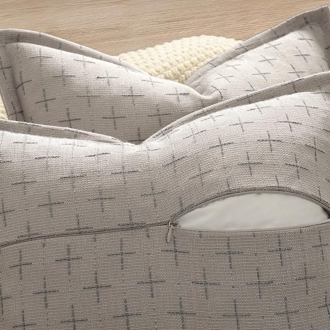ZWJD Pillow Covers 22x22 Set of 2 Soft Polyester Textured Pillow Covers with Stylish Flange Edge Cozy Farmhouse Throw Pillows for Couch Bed Sofa Living Room