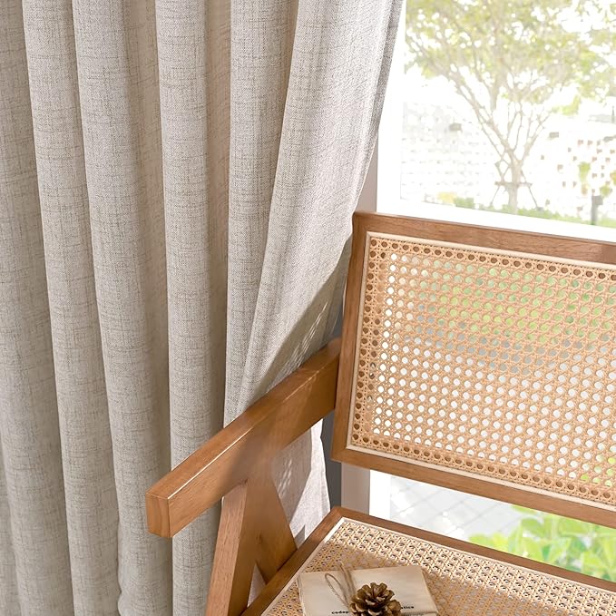 YoungsTex Linen Curtains Floor Length 102 Inch Long for Living Room Back Tab and Rod Pocket Light Filtering Window Drapes for Dining Room Bedroom, 52 X 102 Inch, 2 Panels