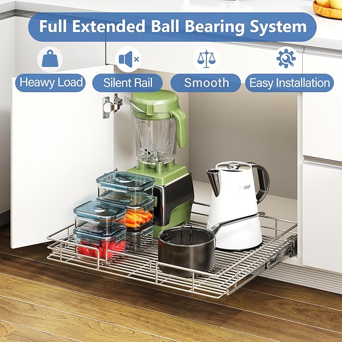 ROOMTEC Pull Out Cabinet Organizer, Cabinet Pull Out Shelves 28½" W x 21½" D, Heavy Duty Cabinet Drawers Slide Out Kitchen Cabinet Organizers Storage Shelf