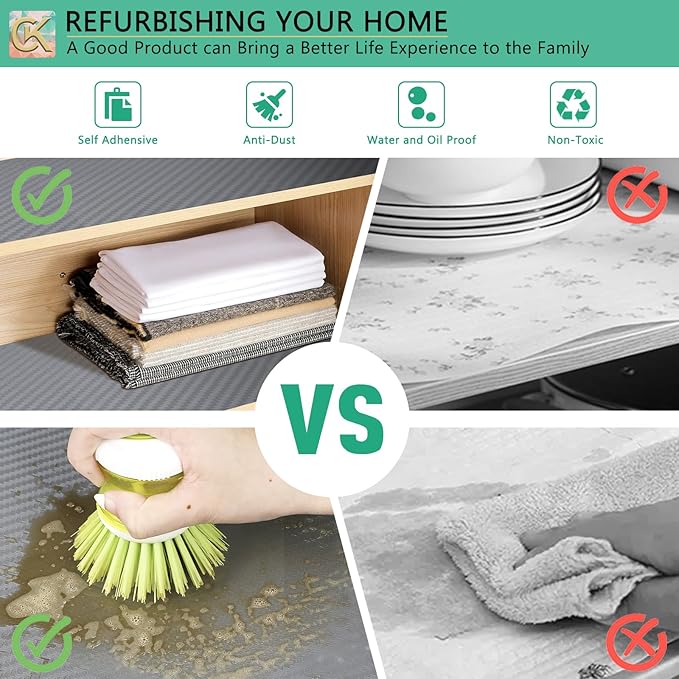 Self-Adhesive Shelf Liner Kitchen Liner, Waterproof Backed Paper Easy Peel and Stick Contact Liner Without Residue for Decor Your Desk Surface, Kitchen Countertops (Silver, 23.6 x 236.2 inches)