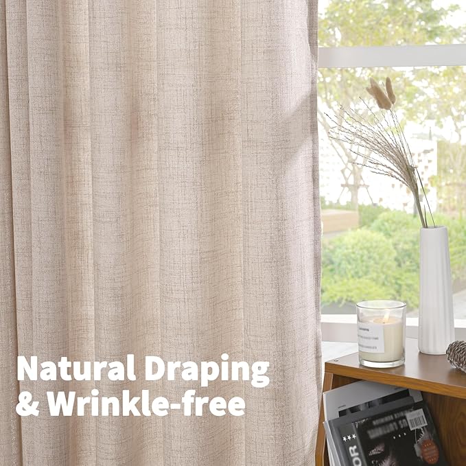 YoungsTex Short Natural Linen Curtains 45 Inch Length 2 Panels Pinch Pleated Light Filtering Textured Window Drapes for Bedroom Kitchen Cafe Privacy Back Tab, 40 X 45 Inch