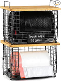 Upgrade Larger, Fit 13/30/33+ Gallon Trashbag Perfectly - 1 SET Stackable Trash Bag Holder with Tags & Bamboo Top, Garbage Bag Dispenser Stand, Kitchen Pantry Under Sink Laundry Room Organizer Basket